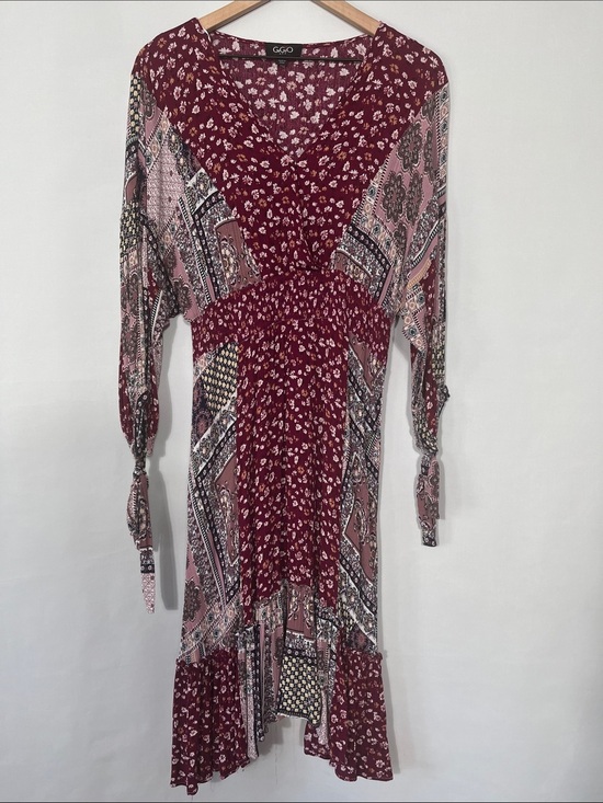 Gigio Dresses & Skirts - GIGIO Burgundy and Pink Asymmetrical Patchwork Dress
